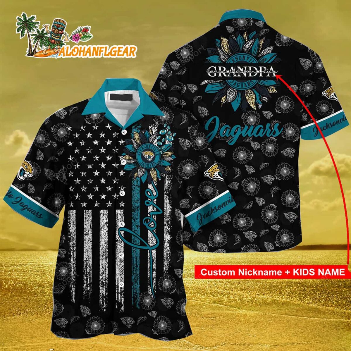 Personalized Jacksonville Jaguars Sunflower For Mother Day Father Day Hawaiian Shirt 2 Personalized Jacksonville Jaguars Sunflower For Mother Day Father Day Hawaiian Shirt 3