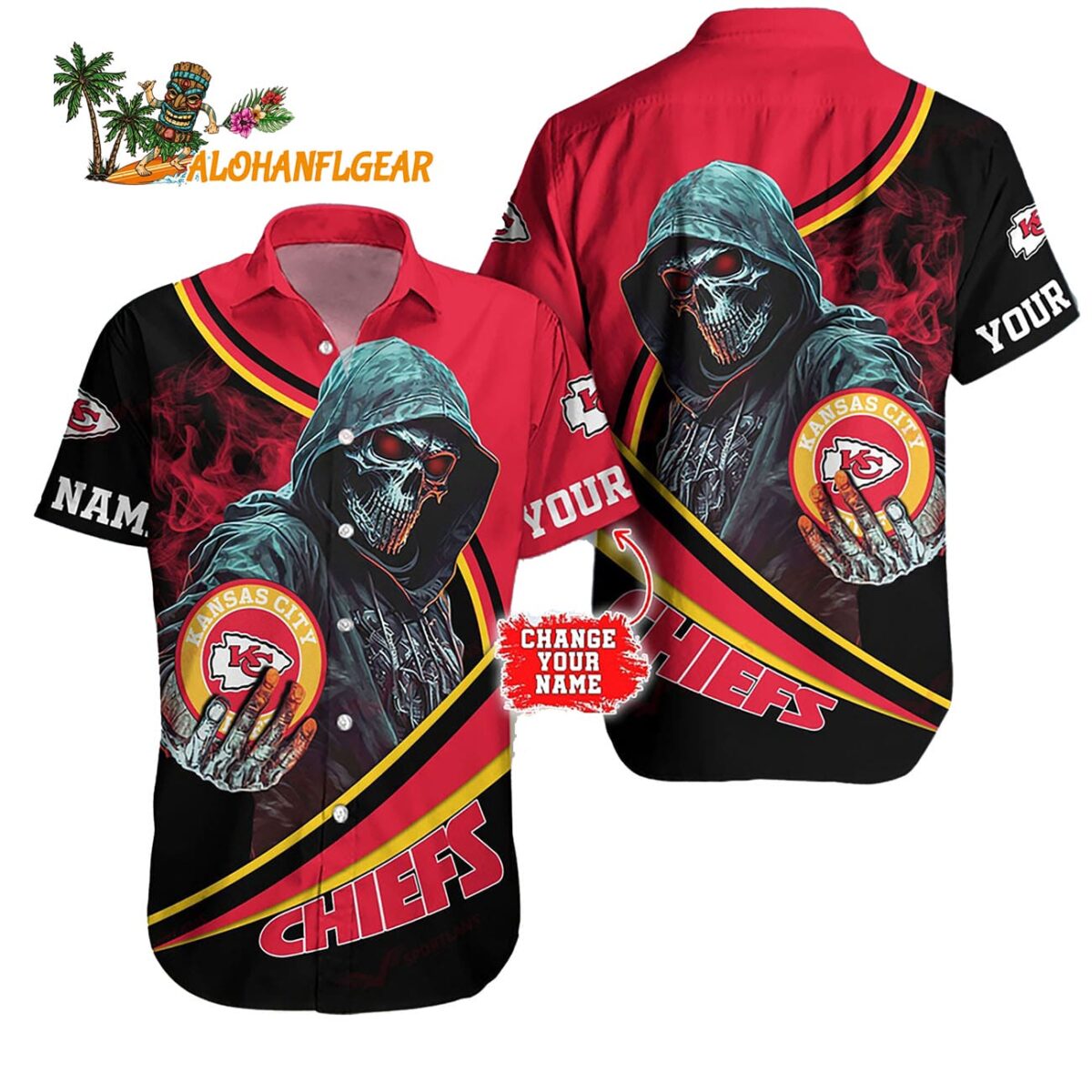 Personalized Kansas City Chiefs Special Halloween Skull Hawaiian Shirt 1