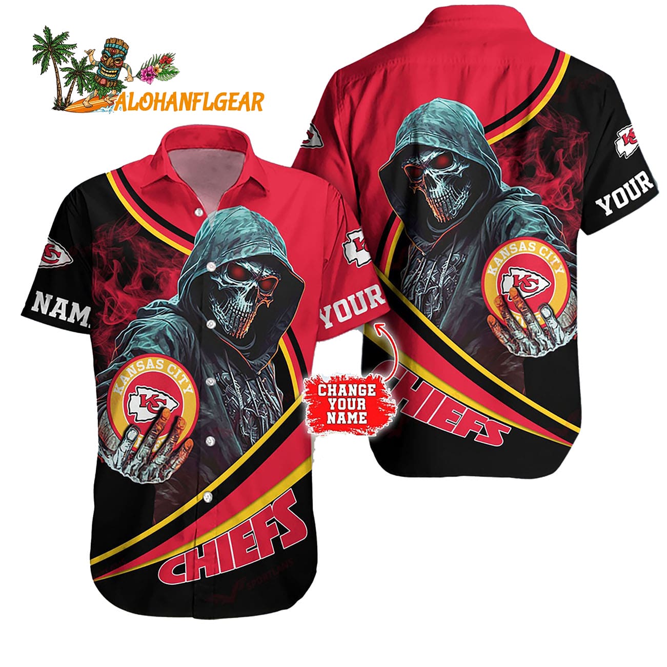 Personalized Kansas City Chiefs Special Halloween Skull Hawaiian Shirt Personalized Kansas City Chiefs Special Halloween Skull Hawaiian Shirt