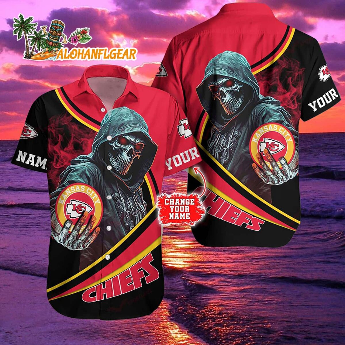 Personalized Kansas City Chiefs Special Halloween Skull Hawaiian Shirt 1 Personalized Kansas City Chiefs Special Halloween Skull Hawaiian Shirt 2