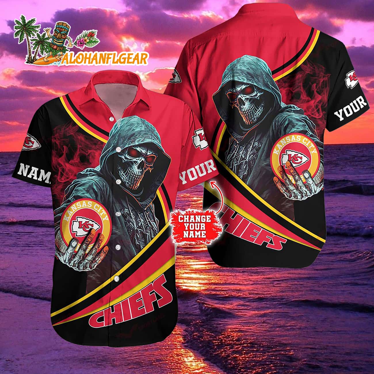 Personalized Kansas City Chiefs Special Halloween Skull Hawaiian Shirt Personalized Kansas City Chiefs Special Halloween Skull Hawaiian Shirt