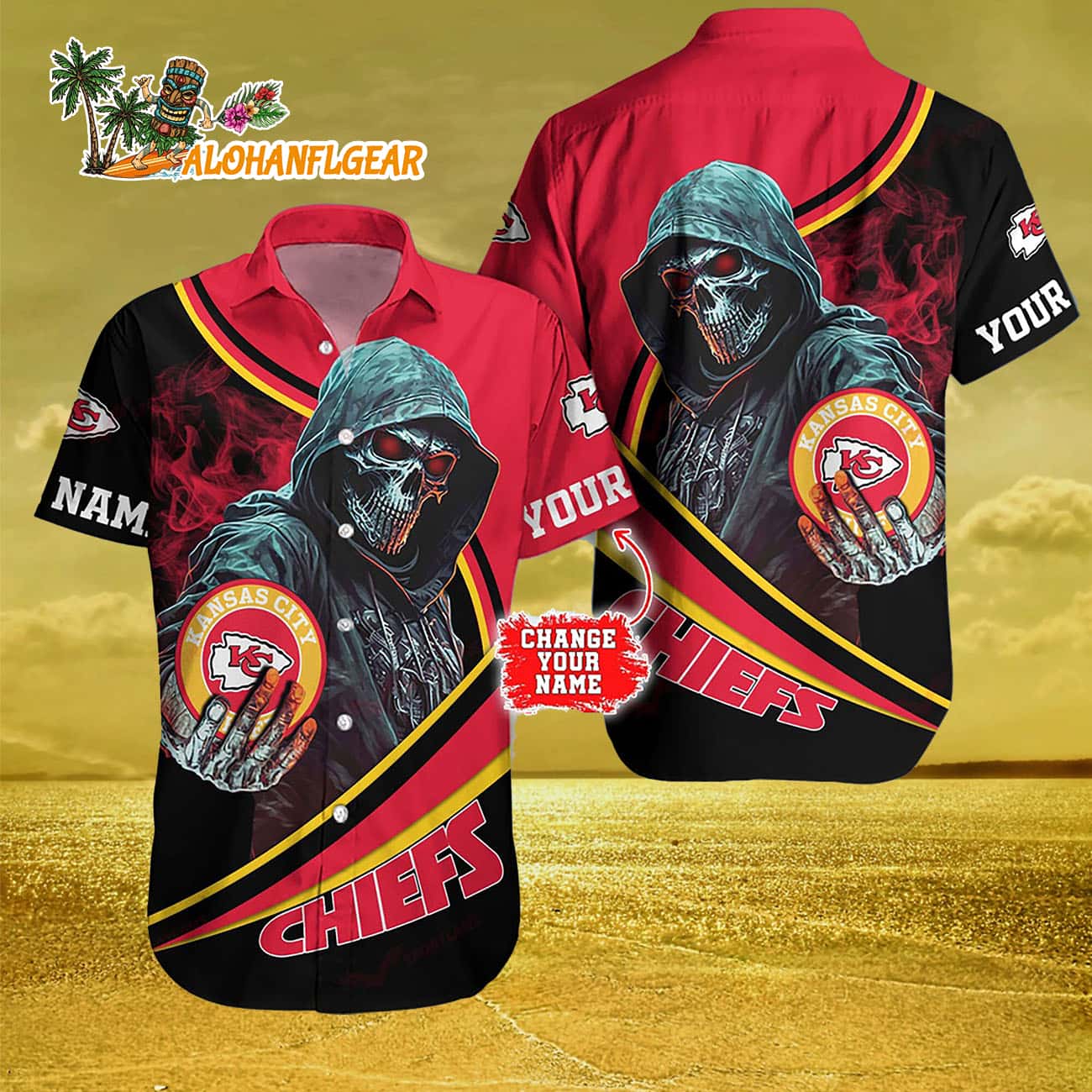 Personalized Kansas City Chiefs Special Halloween Skull Hawaiian Shirt Personalized Kansas City Chiefs Special Halloween Skull Hawaiian Shirt
