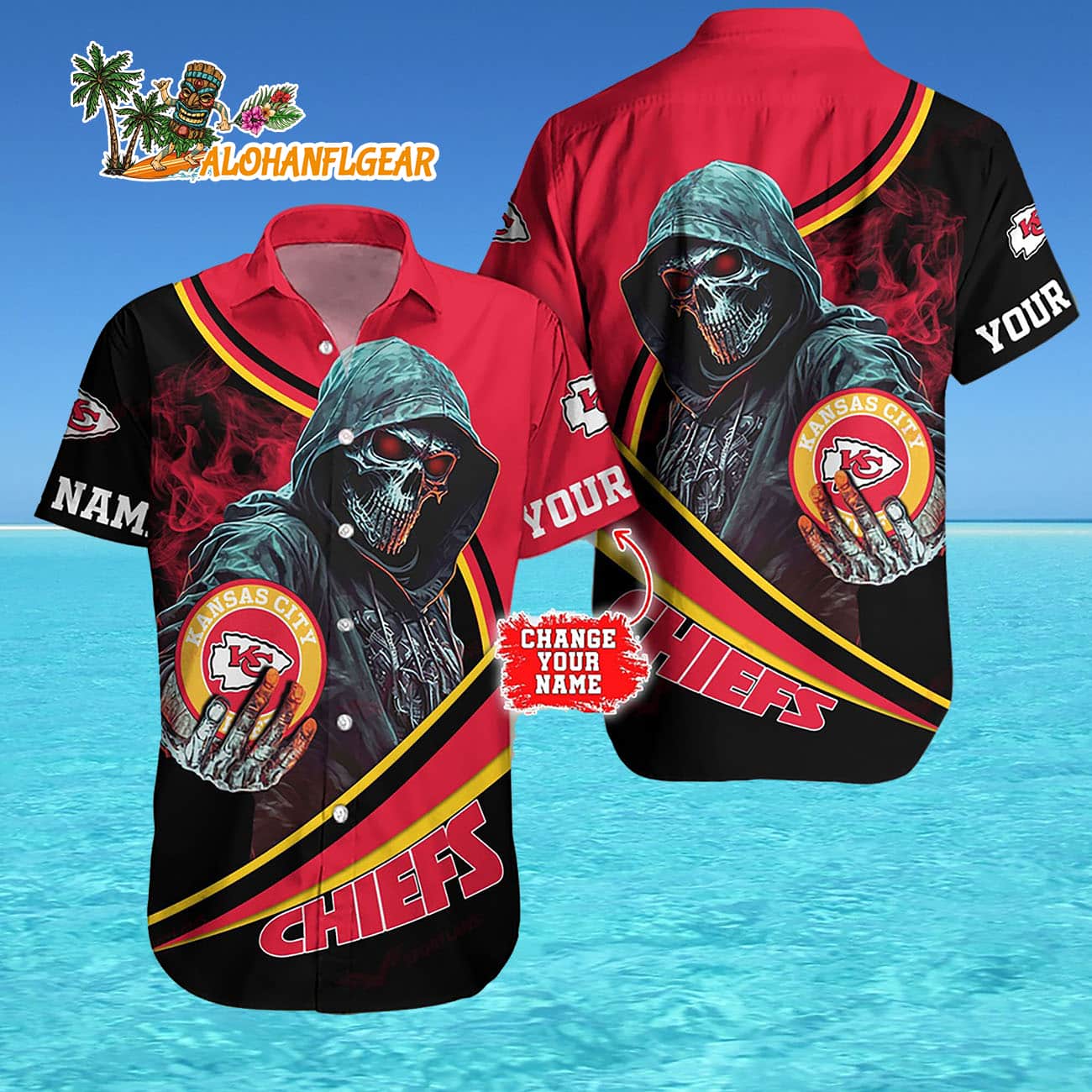 Personalized Kansas City Chiefs Special Halloween Skull Hawaiian Shirt Personalized Kansas City Chiefs Special Halloween Skull Hawaiian Shirt