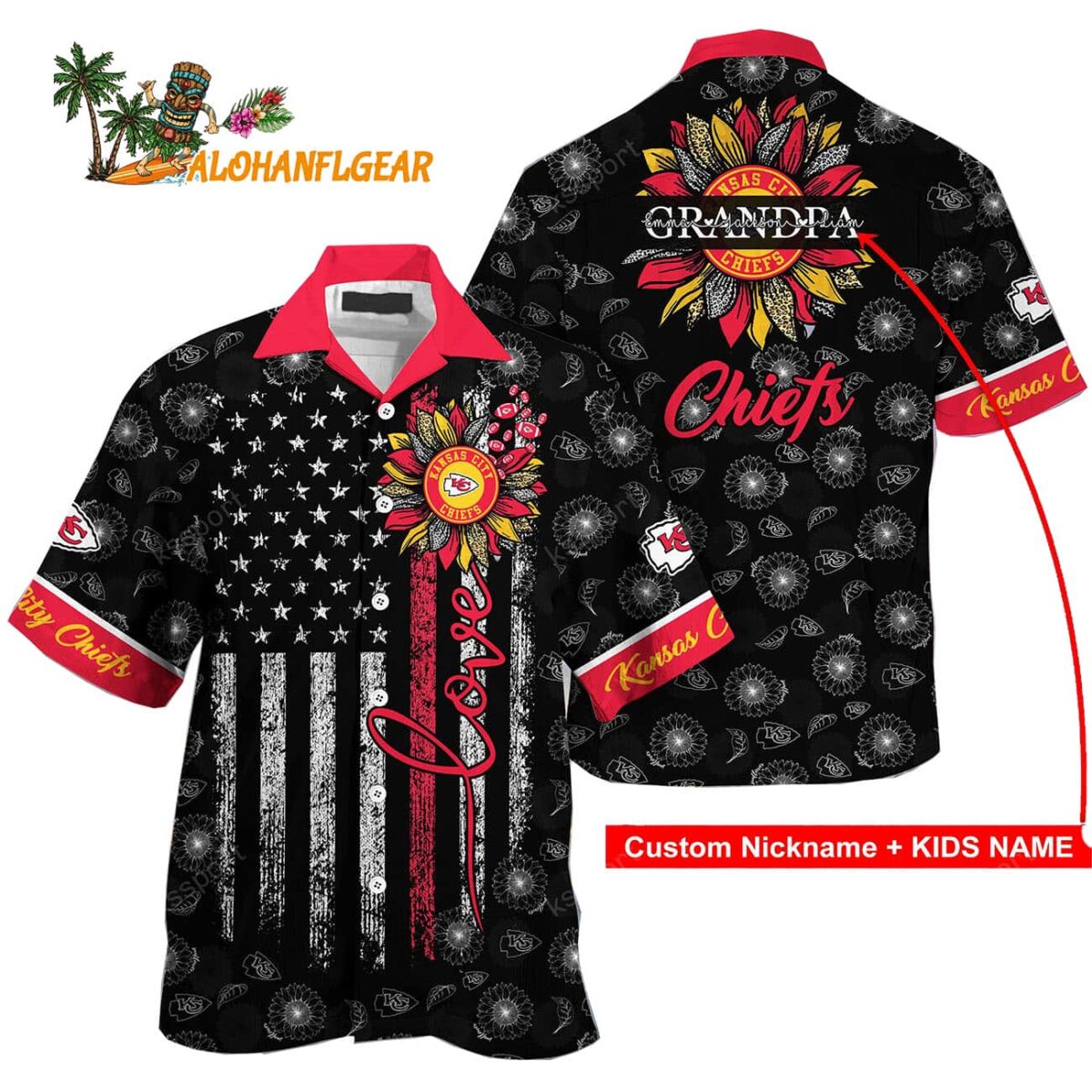 Personalized Kansas City Chiefs Sunflower For Mother Day Father Day Hawaiian Shirt 1