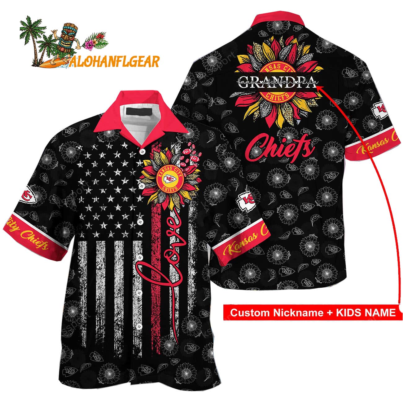 Personalized Kansas City Chiefs Sunflower For Mother Day Father Day Hawaiian Shirt Personalized Kansas City Chiefs Sunflower For Mother Day Father Day Hawaiian Shirt