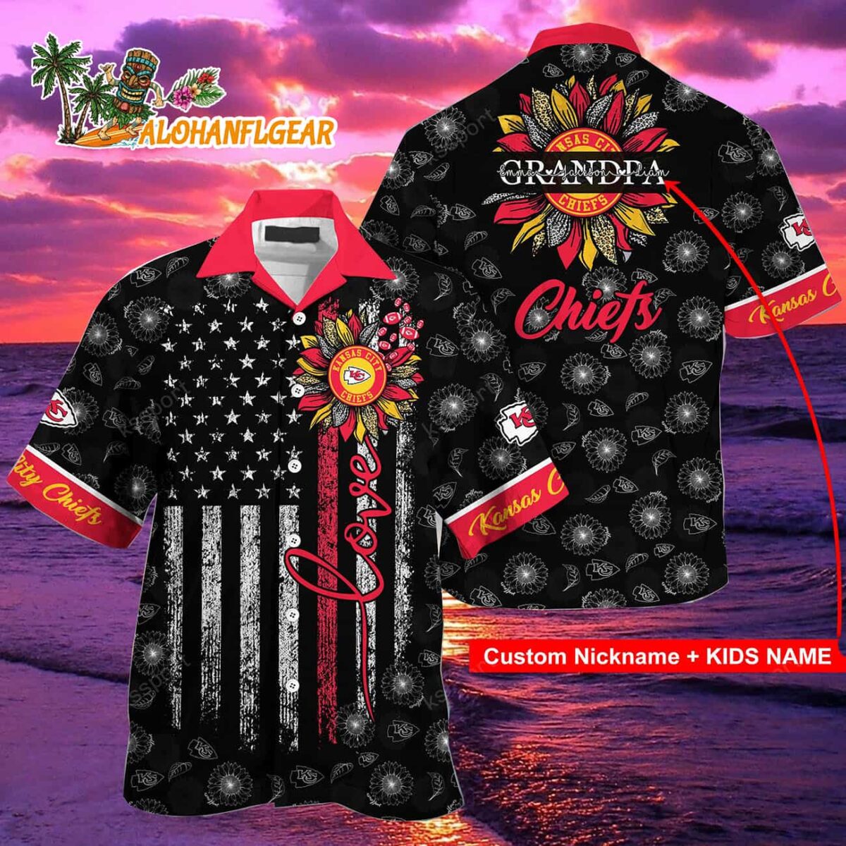 Personalized Kansas City Chiefs Sunflower For Mother Day Father Day Hawaiian Shirt 2