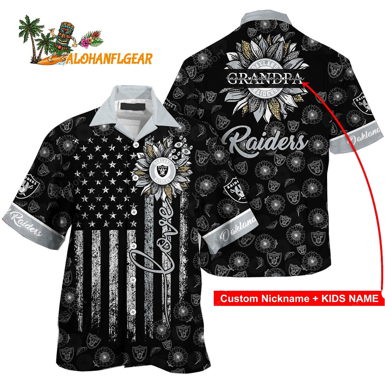 Personalized Las Vegas Raiders Sunflower For Mother Day Father Day Hawaiian Shirt Personalized Las Vegas Raiders Sunflower For Mother Day Father Day Hawaiian Shirt