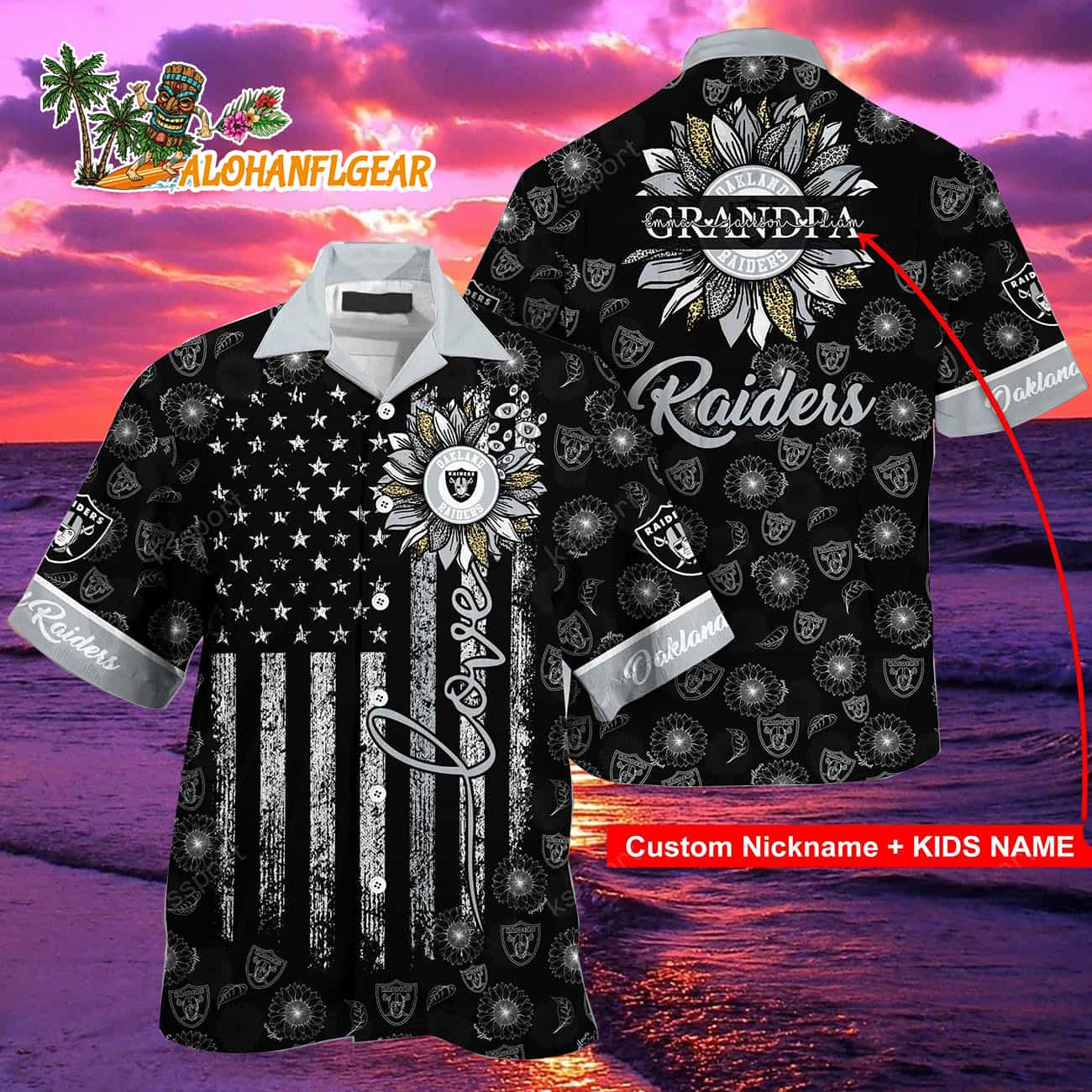 Personalized Las Vegas Raiders Sunflower For Mother Day Father Day Hawaiian Shirt Personalized Las Vegas Raiders Sunflower For Mother Day Father Day Hawaiian Shirt
