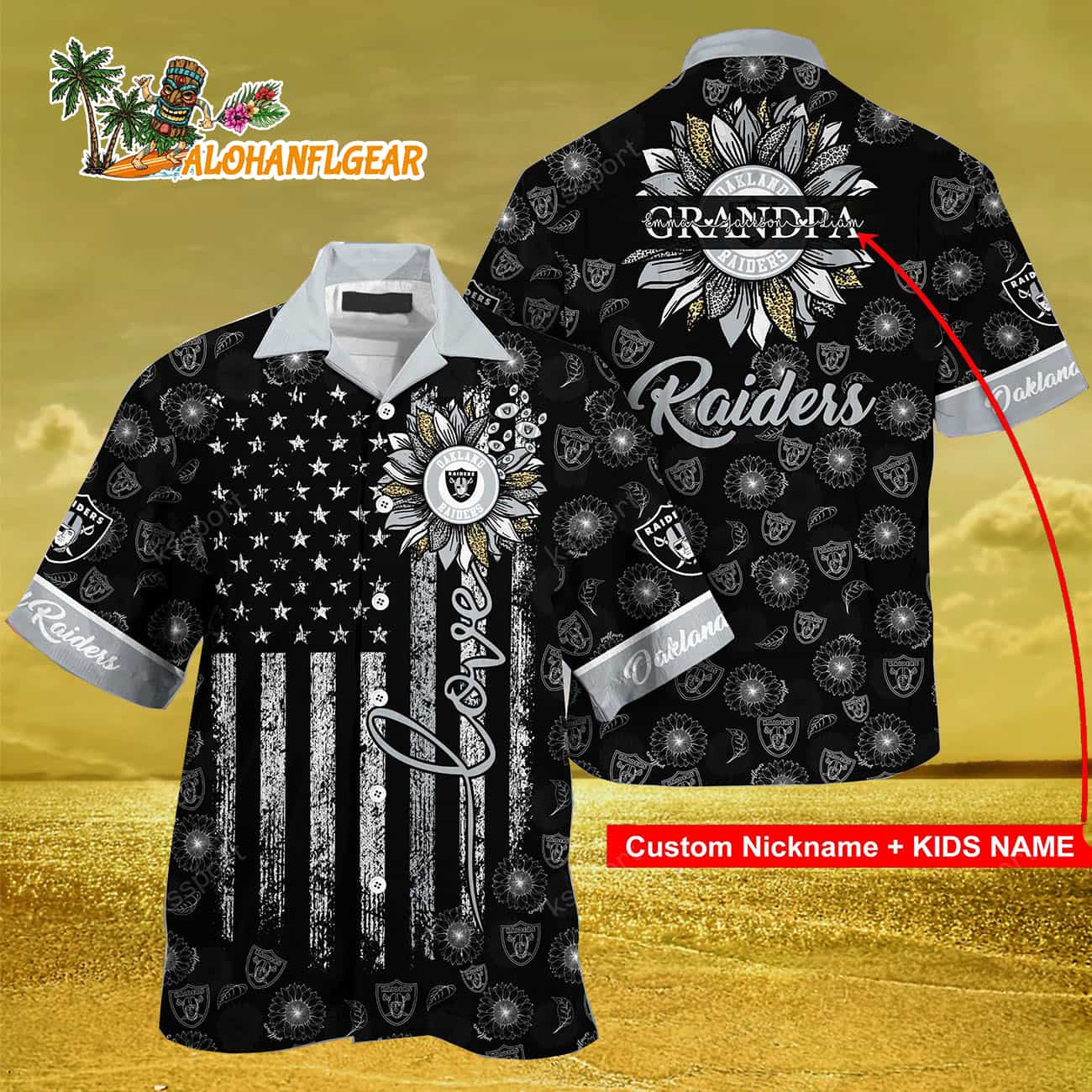 Personalized Las Vegas Raiders Sunflower For Mother Day Father Day Hawaiian Shirt Personalized Las Vegas Raiders Sunflower For Mother Day Father Day Hawaiian Shirt