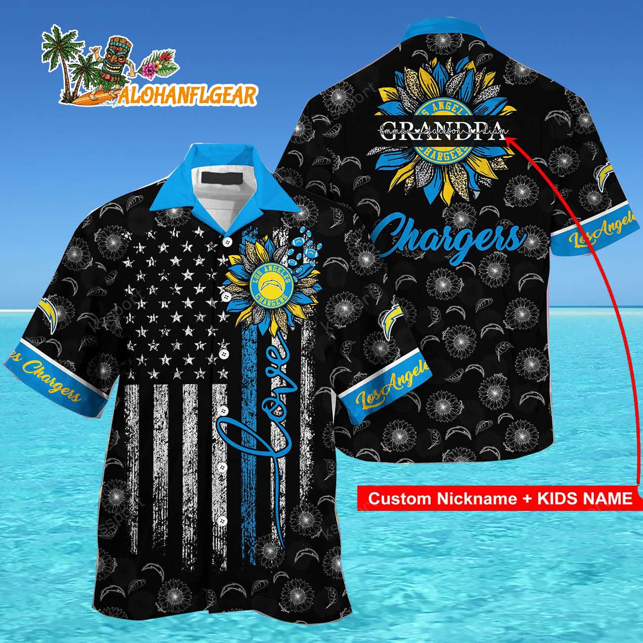 Personalized Los Angeles Chargers Sunflower For Mother Day Father Day Hawaiian Shirt Personalized Los Angeles Chargers Sunflower For Mother Day Father Day Hawaiian Shirt