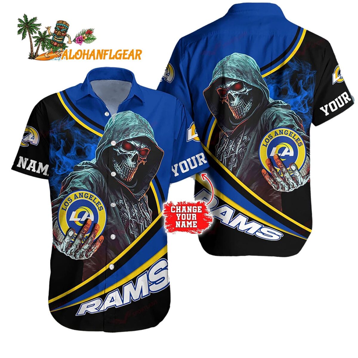 Personalized Los Angeles Rams Special Halloween Skull Hawaiian Shirt 1