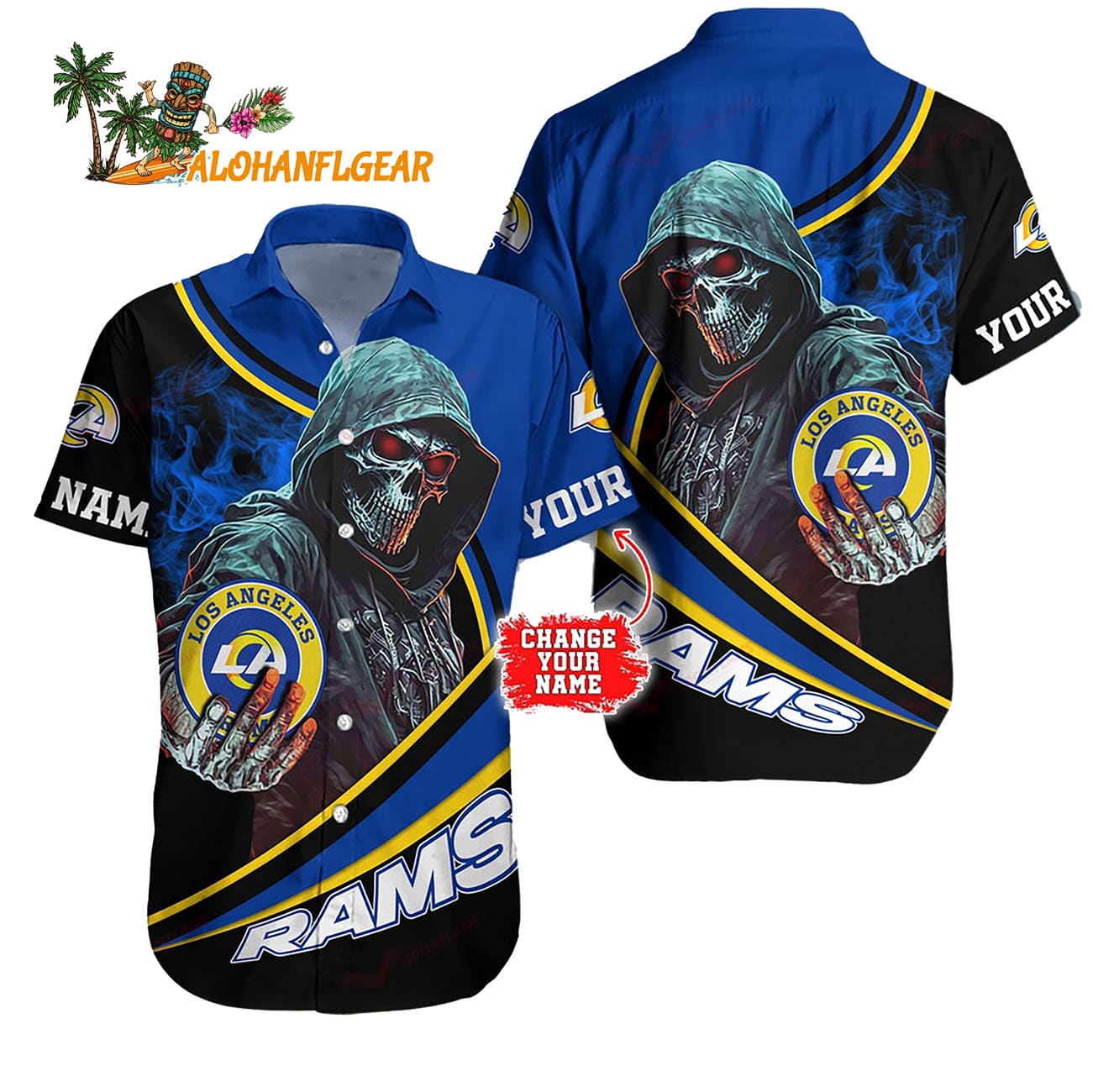 Personalized Los Angeles Rams Special Halloween Skull Hawaiian Shirt Personalized Los Angeles Rams Special Halloween Skull Hawaiian Shirt