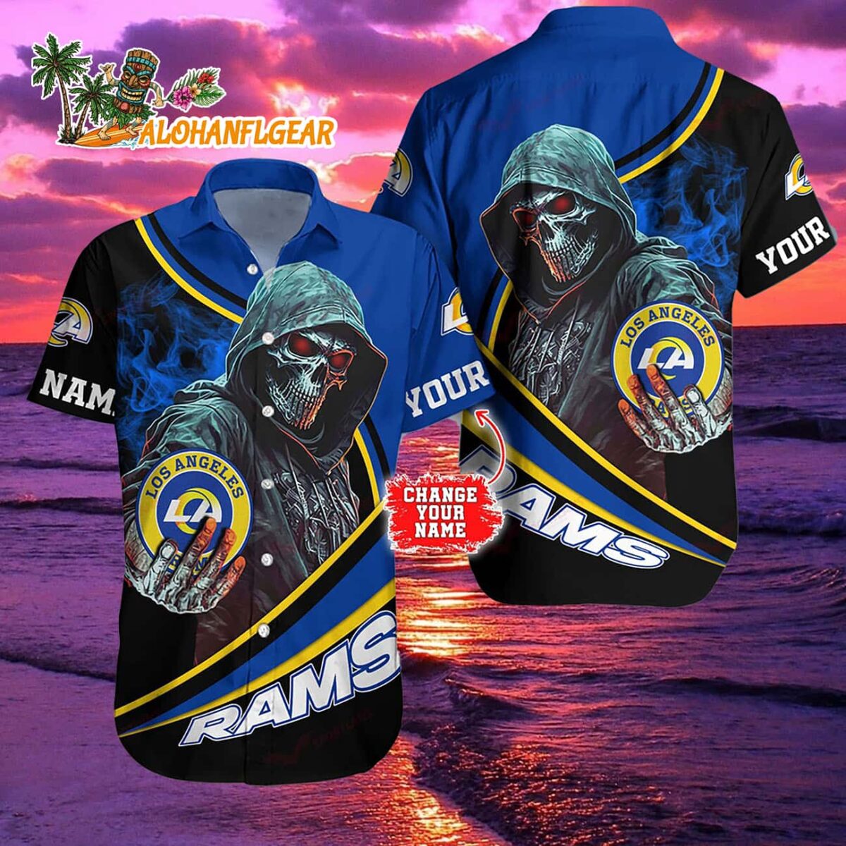 Personalized Los Angeles Rams Special Halloween Skull Hawaiian Shirt 2