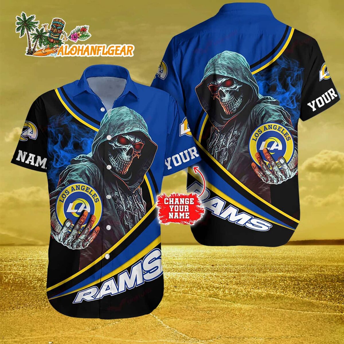 Personalized Los Angeles Rams Special Halloween Skull Hawaiian Shirt 3