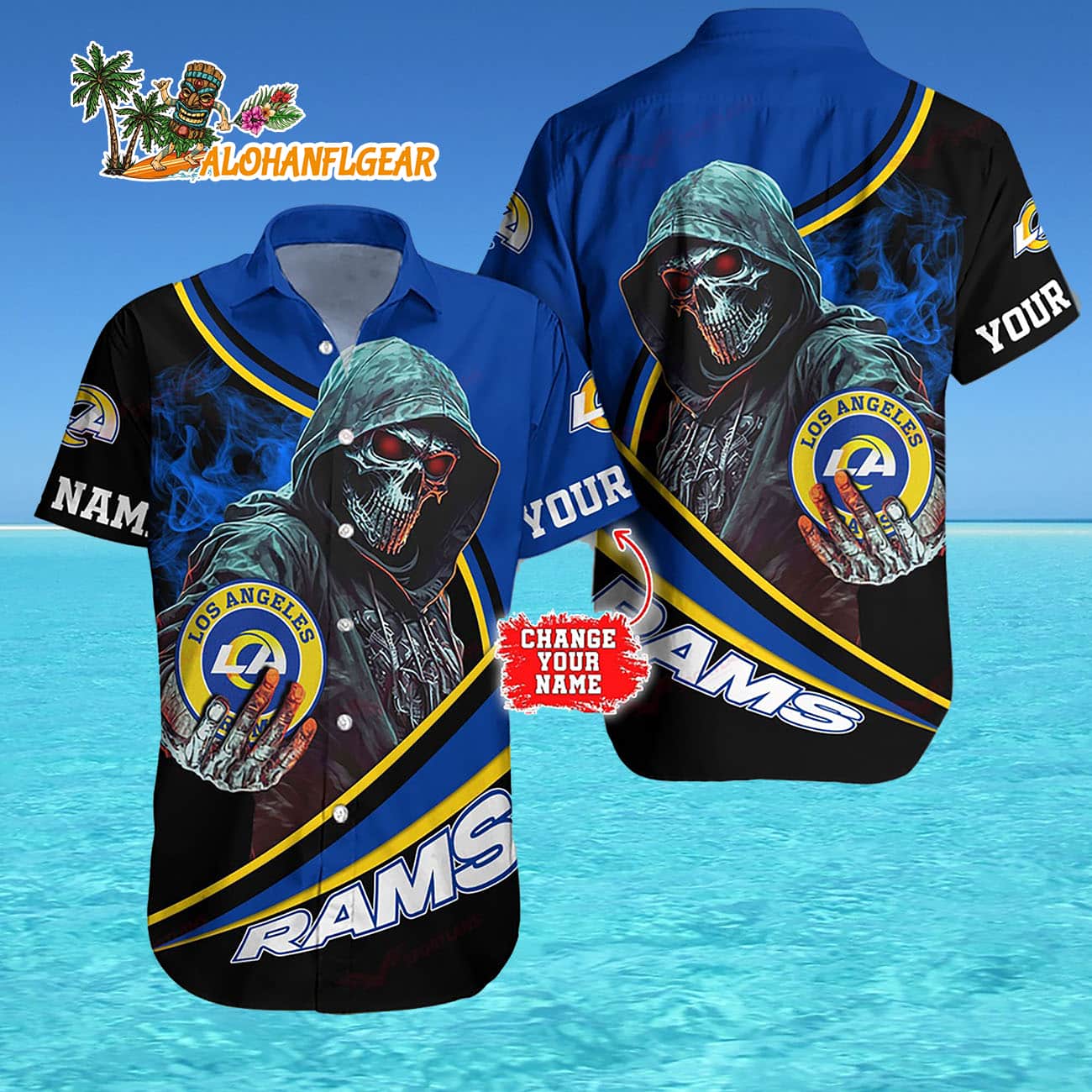 Personalized Los Angeles Rams Special Halloween Skull Hawaiian Shirt Personalized Los Angeles Rams Special Halloween Skull Hawaiian Shirt