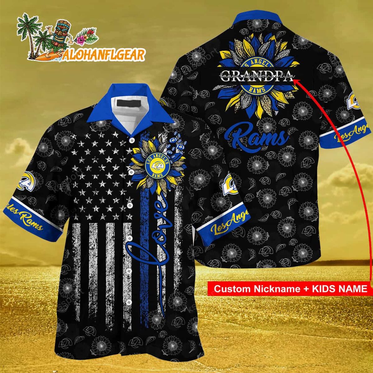 Personalized Los Angeles Rams Sunflower For Mother Day Father Day Hawaiian Shirt 3