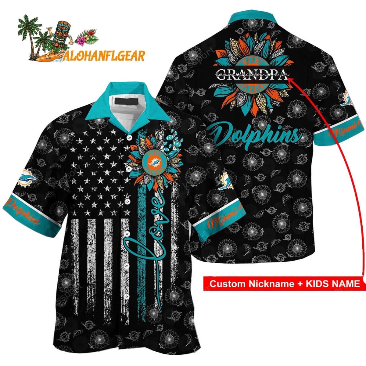 Personalized Miami Dolphins Sunflower For Mother Day Father Day Hawaiian Shirt 1