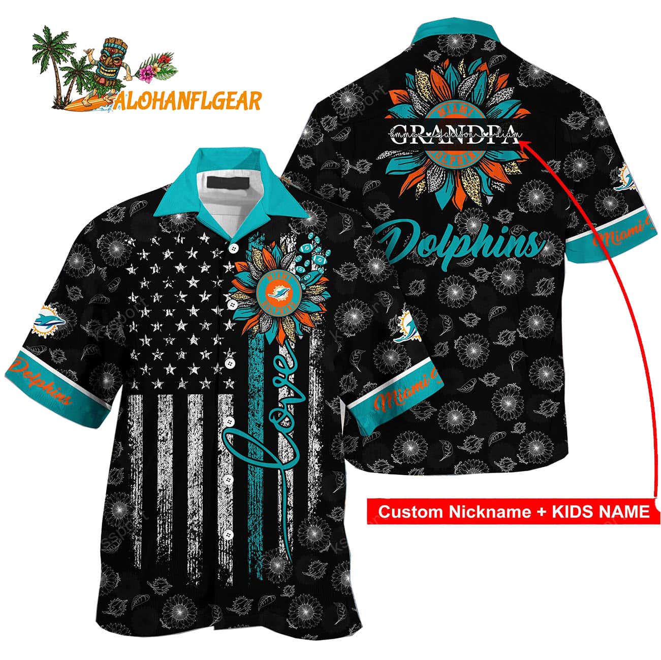 Personalized Miami Dolphins Sunflower For Mother Day Father Day Hawaiian Shirt Personalized Miami Dolphins Sunflower For Mother Day Father Day Hawaiian Shirt
