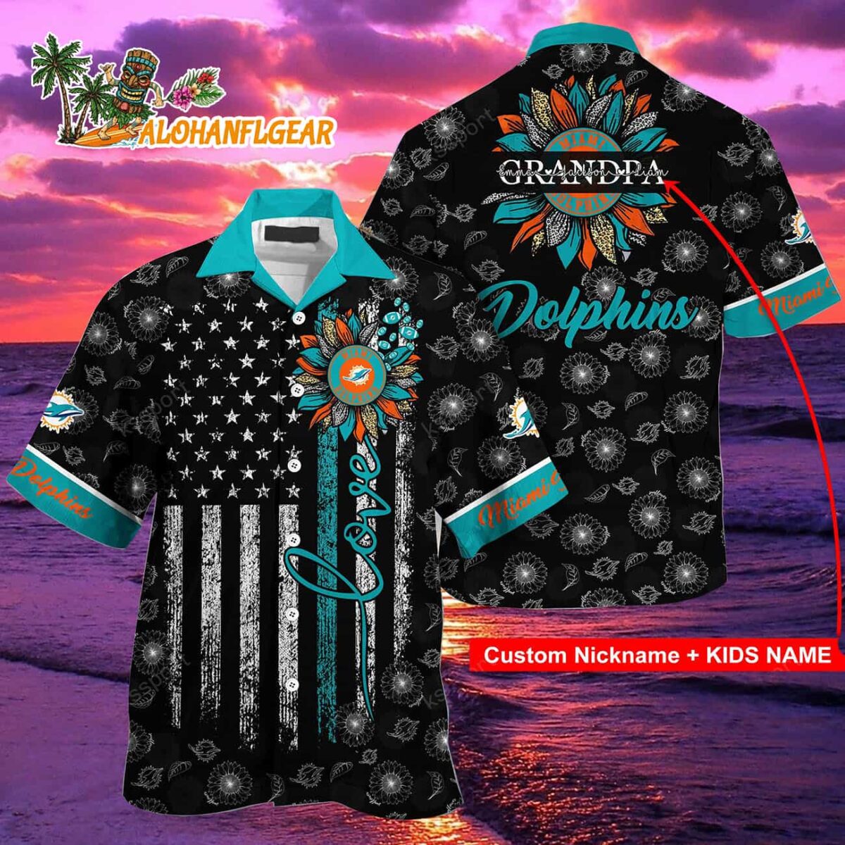 Personalized Miami Dolphins Sunflower For Mother Day Father Day Hawaiian Shirt 1 Personalized Miami Dolphins Sunflower For Mother Day Father Day Hawaiian Shirt 2