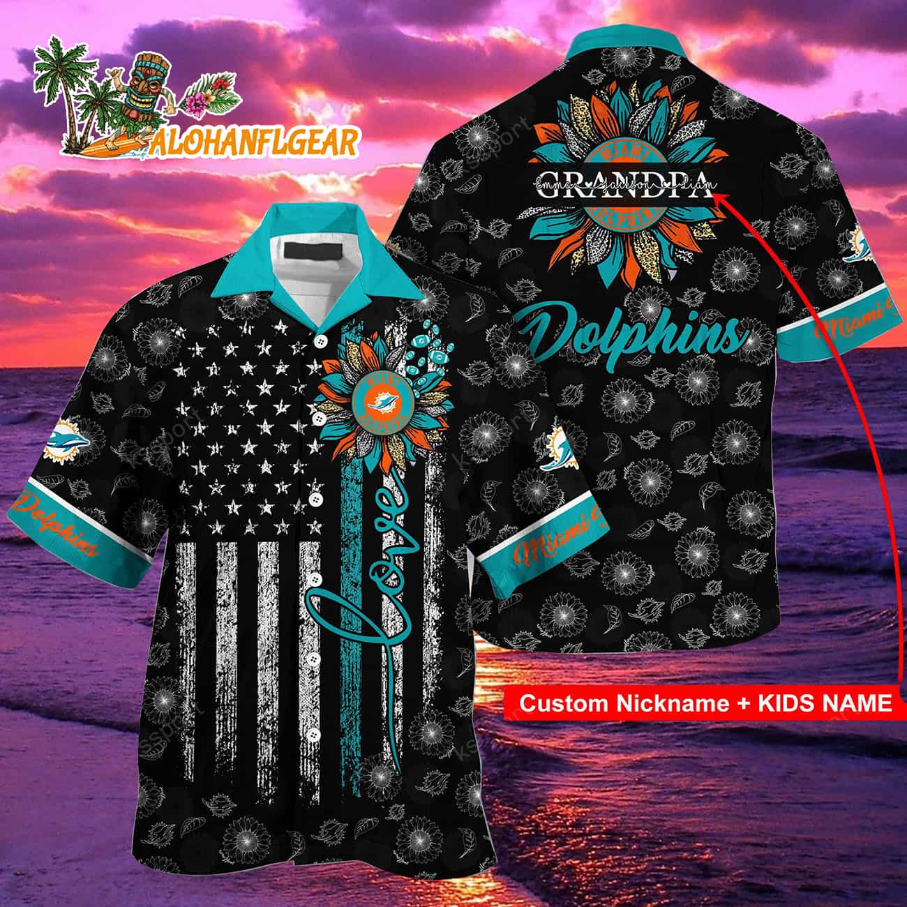 Personalized Miami Dolphins Sunflower For Mother Day Father Day Hawaiian Shirt Personalized Miami Dolphins Sunflower For Mother Day Father Day Hawaiian Shirt
