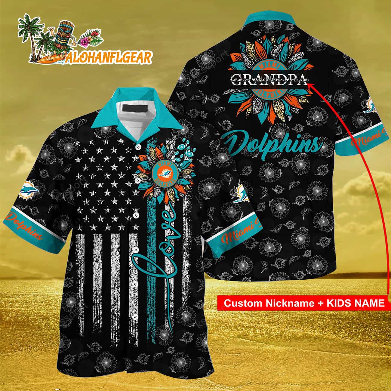 Personalized Miami Dolphins Sunflower For Mother Day Father Day Hawaiian Shirt Personalized Miami Dolphins Sunflower For Mother Day Father Day Hawaiian Shirt