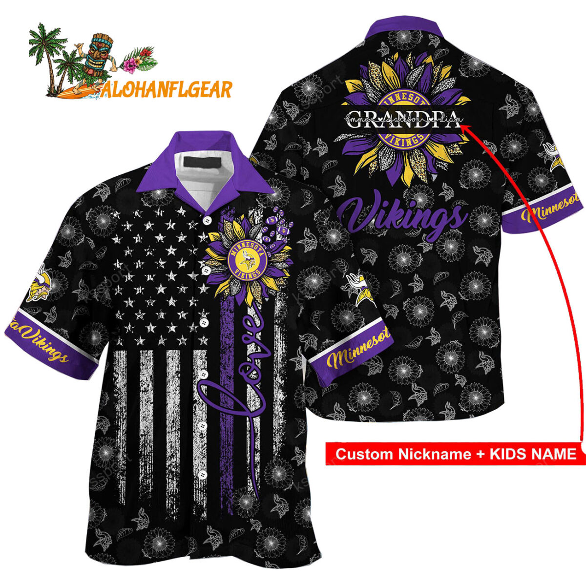 Personalized Minnesota Vikings Sunflower For Mother Day Father Day Hawaiian Shirt 1