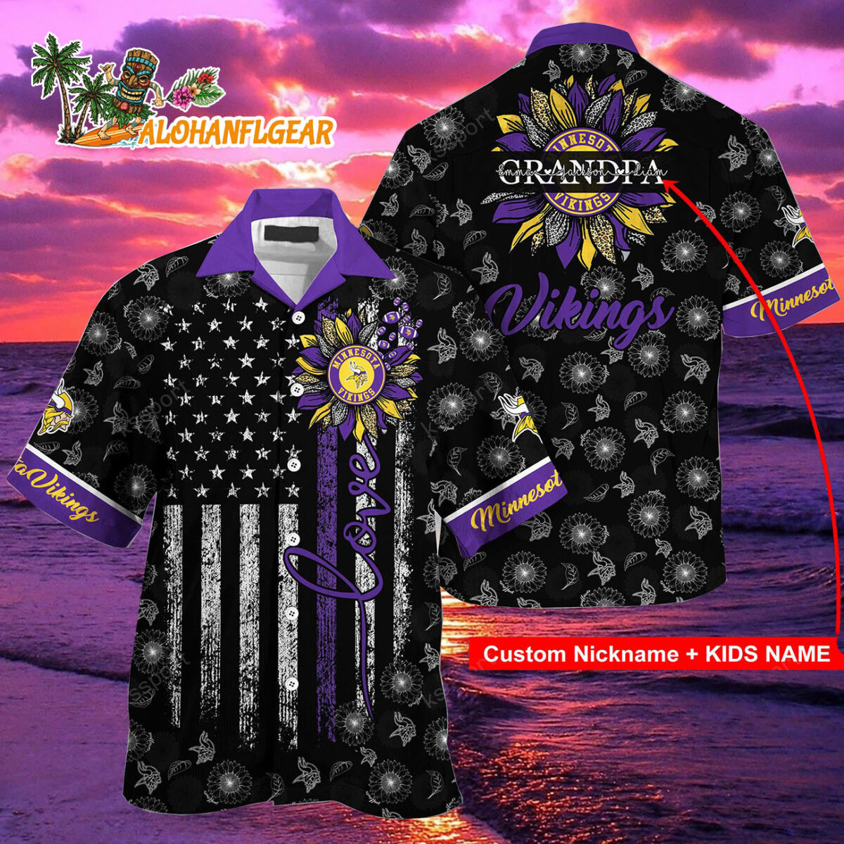 Personalized Minnesota Vikings Sunflower For Mother Day Father Day Hawaiian Shirt 2