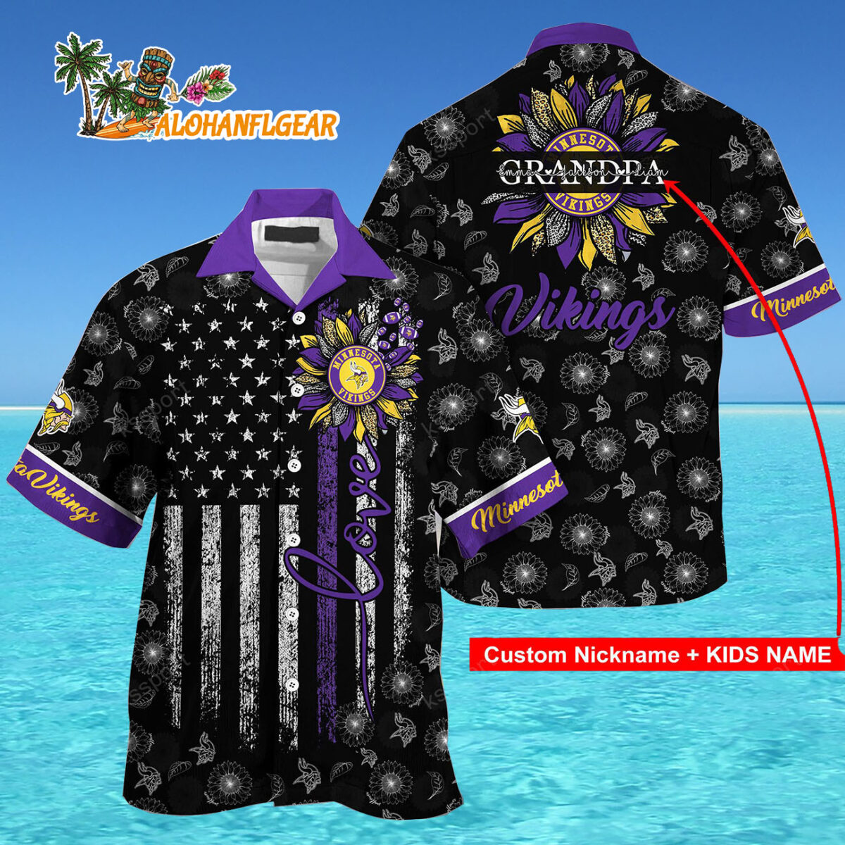 Personalized Minnesota Vikings Sunflower For Mother Day Father Day Hawaiian Shirt 4