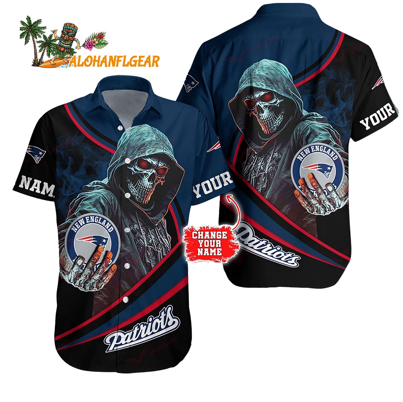 Personalized New England Patriots Special Halloween Skull Hawaiian Shirt Personalized New England Patriots Special Halloween Skull Hawaiian Shirt