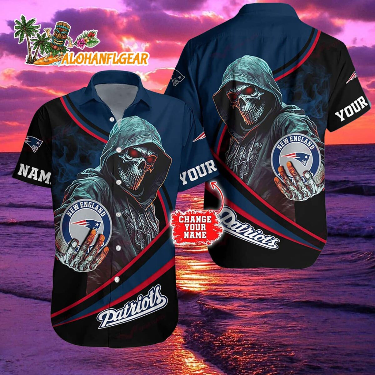 Personalized New England Patriots Special Halloween Skull Hawaiian Shirt 2