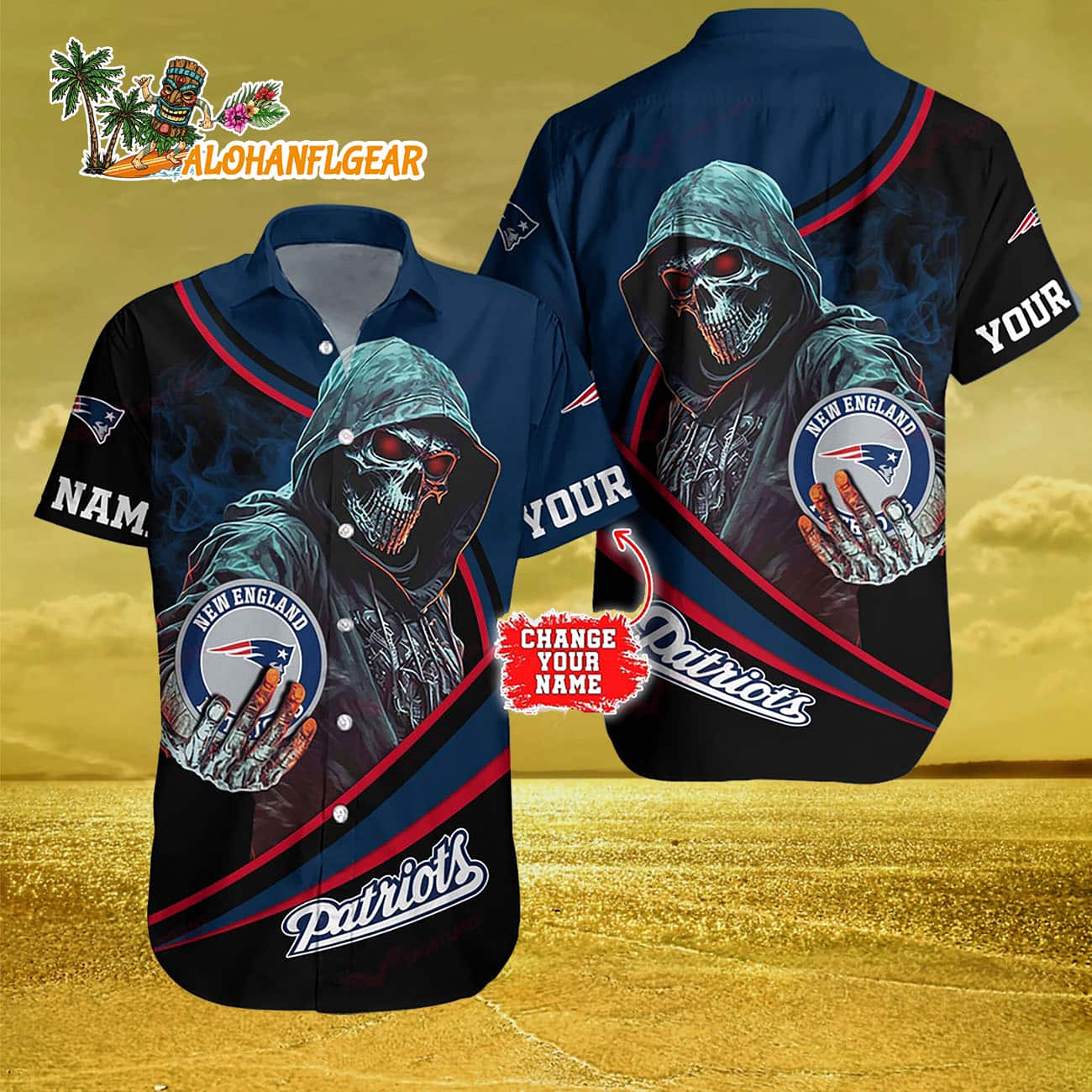Personalized New England Patriots Special Halloween Skull Hawaiian Shirt Personalized New England Patriots Special Halloween Skull Hawaiian Shirt