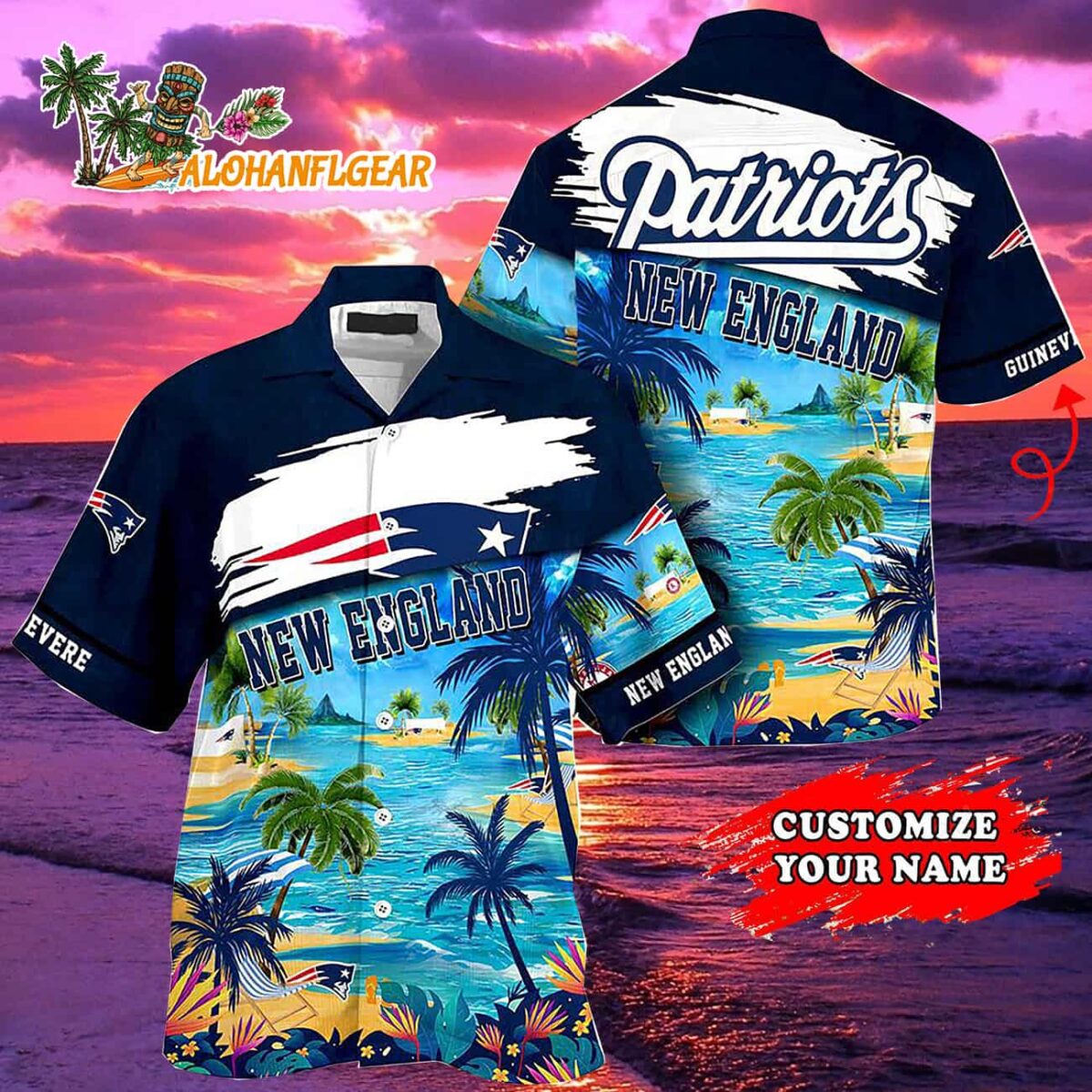 Personalized New England Patriots Summer Button Up Hawaii Shirt 2
