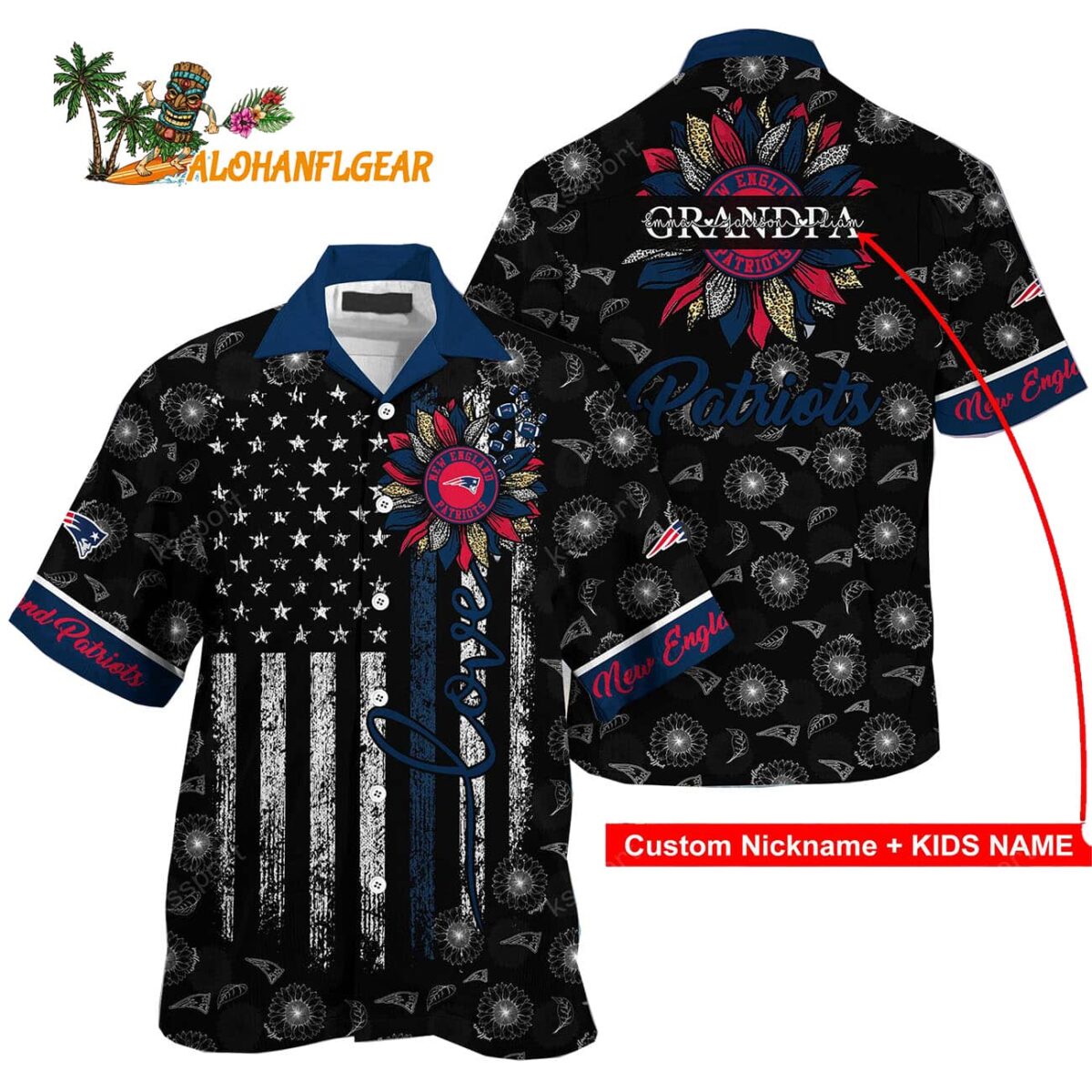 Personalized New England Patriots Sunflower For Mother Day Father Day Hawaiian Shirt 1