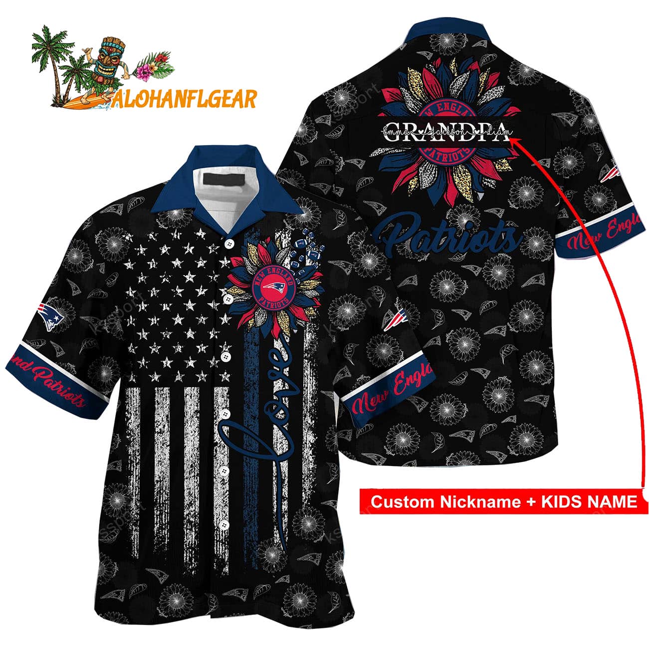 Personalized New England Patriots Sunflower For Mother Day Father Day Hawaiian Shirt Personalized New England Patriots Sunflower For Mother Day Father Day Hawaiian Shirt