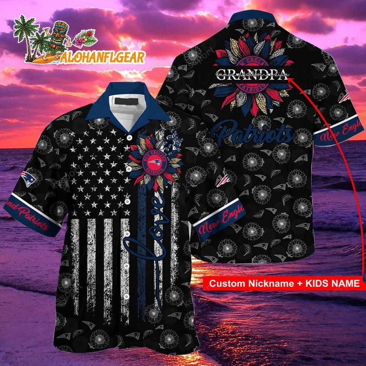 Personalized New England Patriots Sunflower For Mother Day Father Day Hawaiian Shirt 1 Personalized New England Patriots Sunflower For Mother Day Father Day Hawaiian Shirt 2