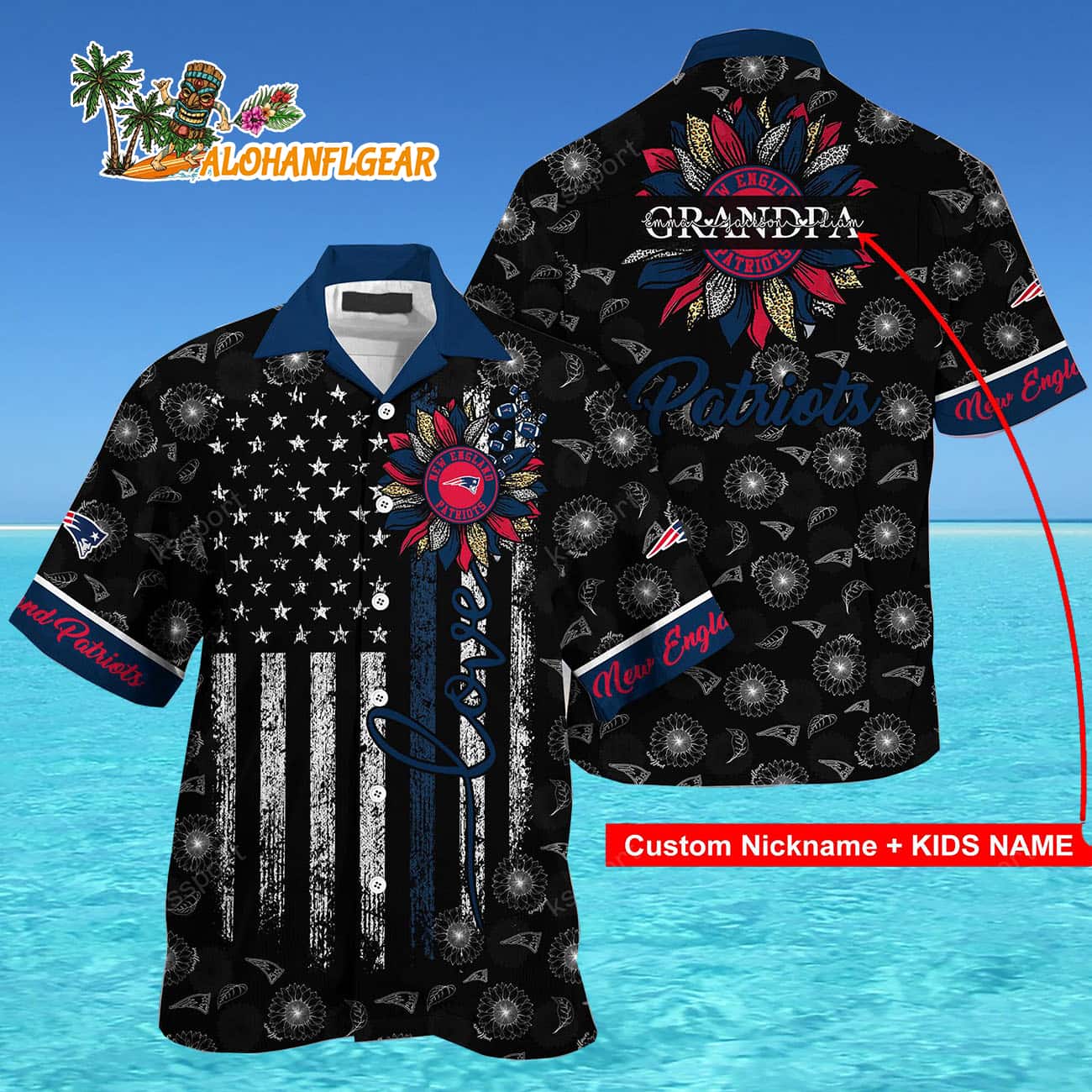 Personalized New England Patriots Sunflower For Mother Day Father Day Hawaiian Shirt Personalized New England Patriots Sunflower For Mother Day Father Day Hawaiian Shirt