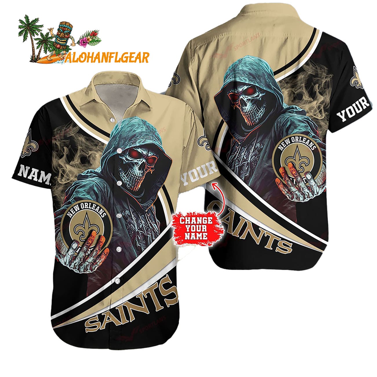 Personalized New Orleans Saints Special Halloween Skull Hawaiian Shirt Personalized New Orleans Saints Special Halloween Skull Hawaiian Shirt