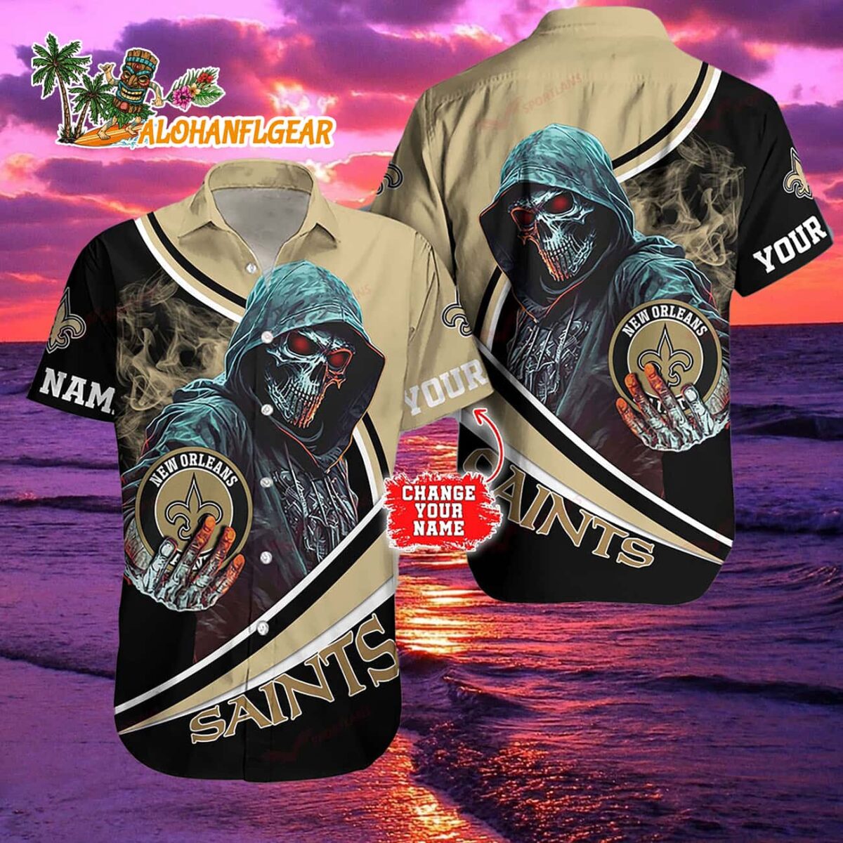 Personalized New Orleans Saints Special Halloween Skull Hawaiian Shirt 2