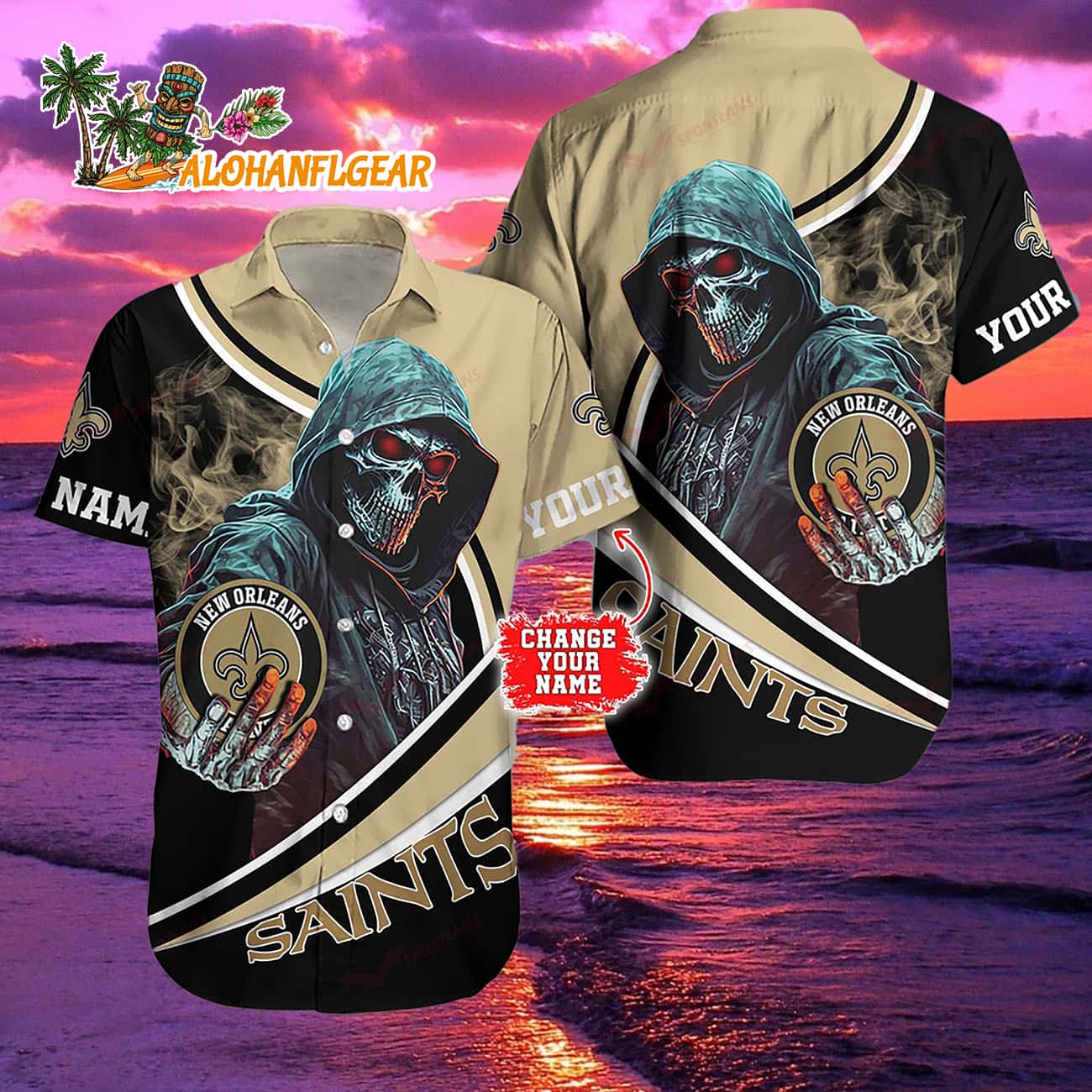 Personalized New Orleans Saints Special Halloween Skull Hawaiian Shirt Personalized New Orleans Saints Special Halloween Skull Hawaiian Shirt