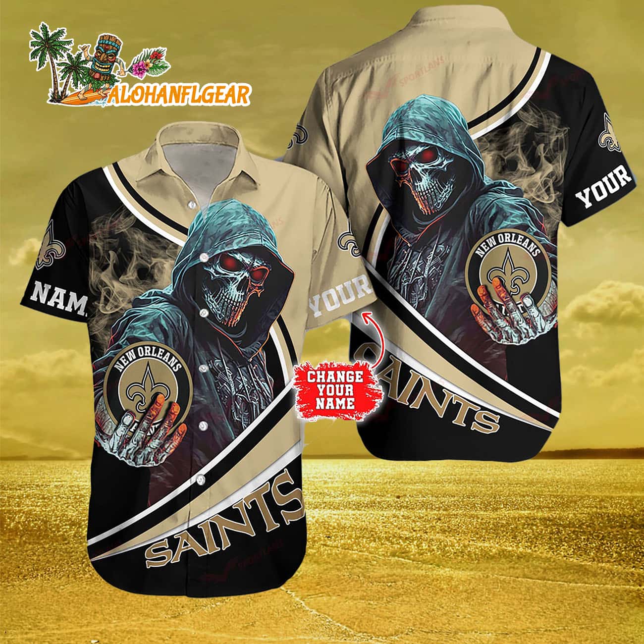 Personalized New Orleans Saints Special Halloween Skull Hawaiian Shirt Personalized New Orleans Saints Special Halloween Skull Hawaiian Shirt