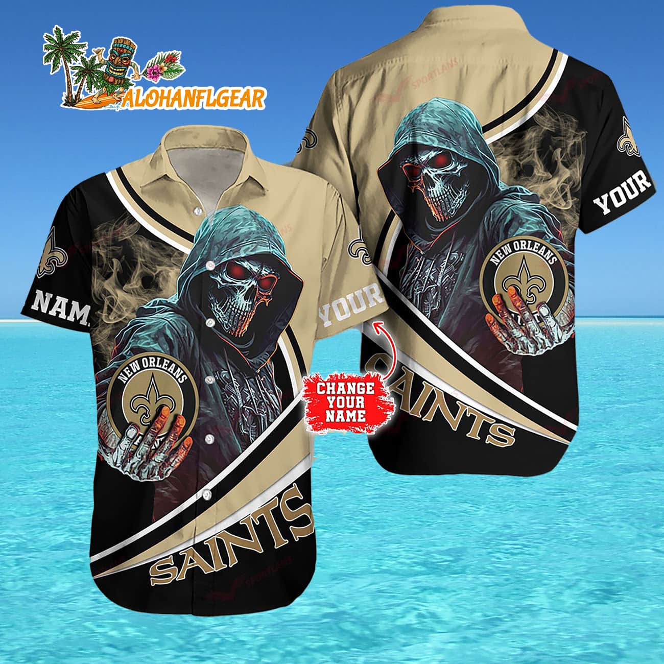 Personalized New Orleans Saints Special Halloween Skull Hawaiian Shirt Personalized New Orleans Saints Special Halloween Skull Hawaiian Shirt