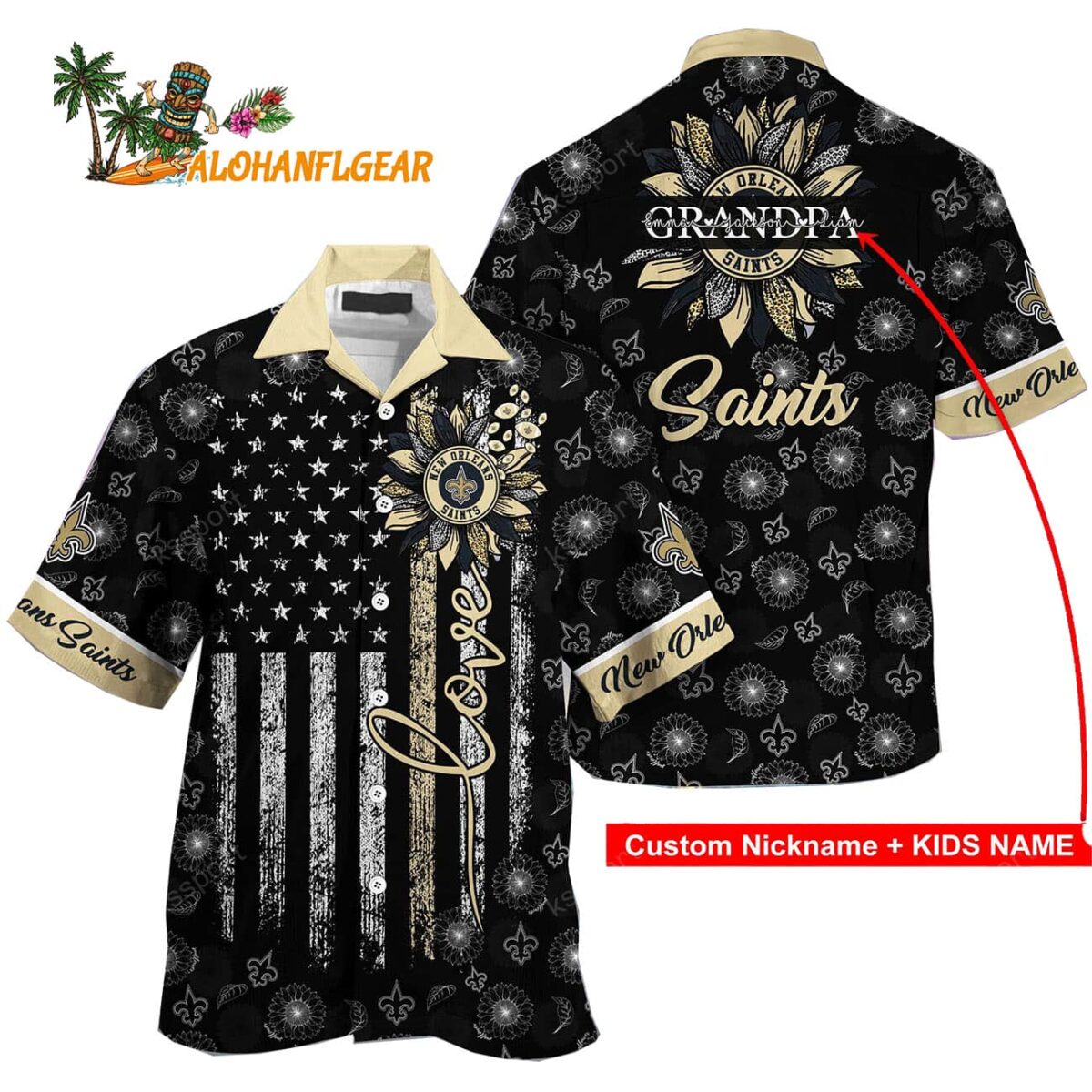 Personalized New Orleans Saints Sunflower For Mother Day Father Day Hawaiian Shirt 1