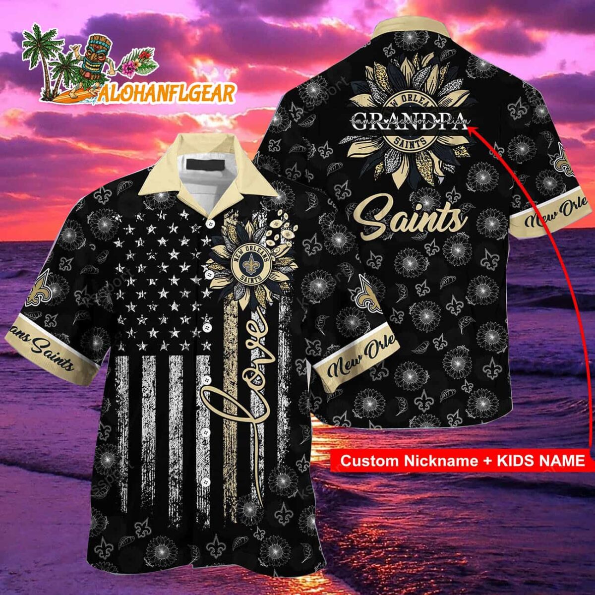 Personalized New Orleans Saints Sunflower For Mother Day Father Day Hawaiian Shirt 2
