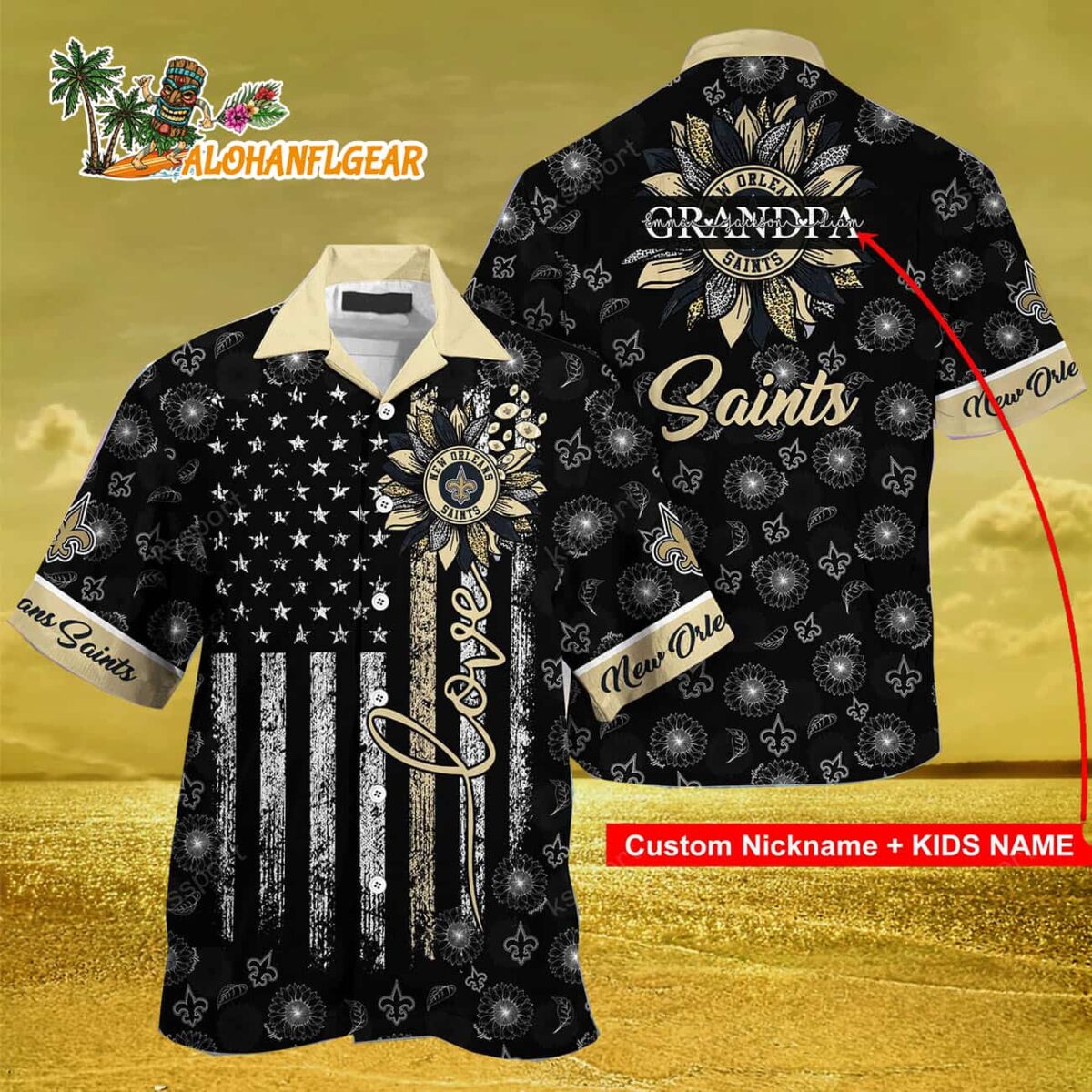 Personalized New Orleans Saints Sunflower For Mother Day Father Day Hawaiian Shirt 3