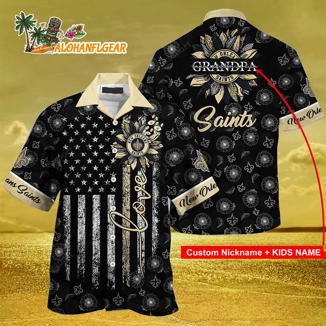 Personalized New Orleans Saints Sunflower For Mother Day Father Day Hawaiian Shirt Personalized New Orleans Saints Sunflower For Mother Day Father Day Hawaiian Shirt