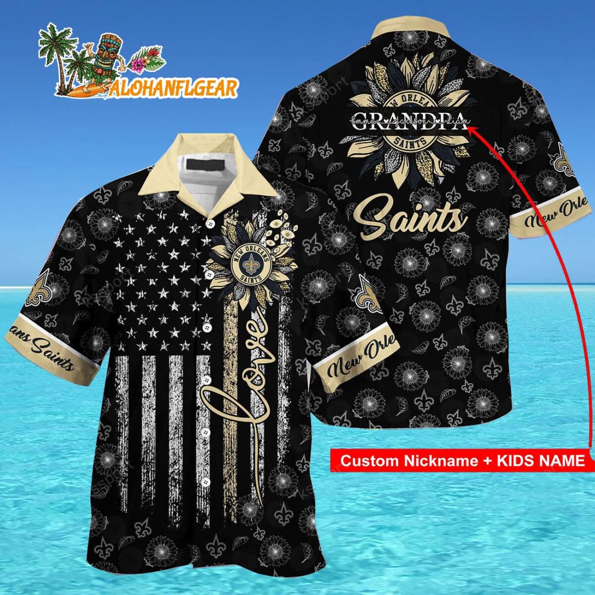 Personalized New Orleans Saints Sunflower For Mother Day Father Day Hawaiian Shirt 4