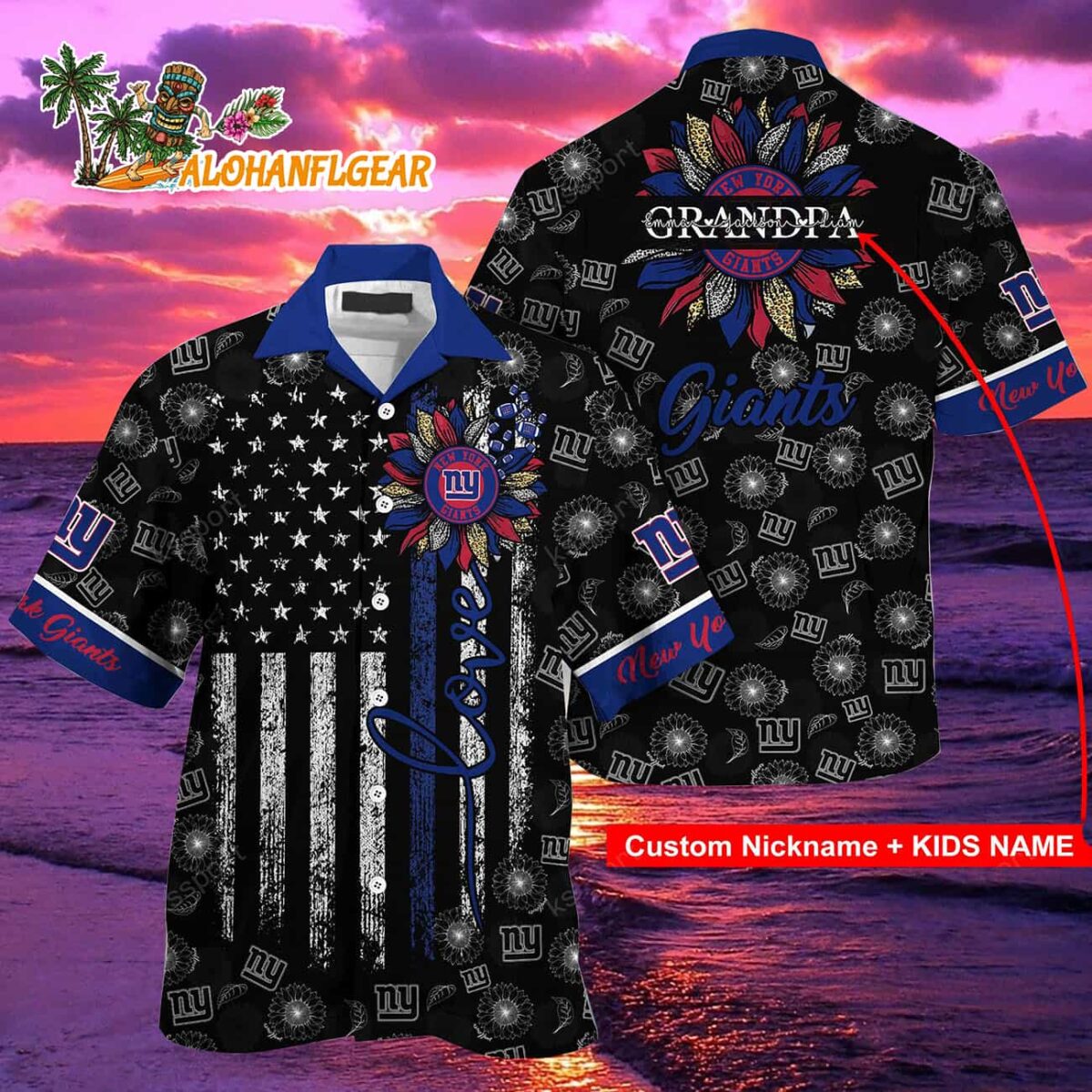 Personalized New York Giants Sunflower For Mother Day Father Day Hawaiian Shirt 2