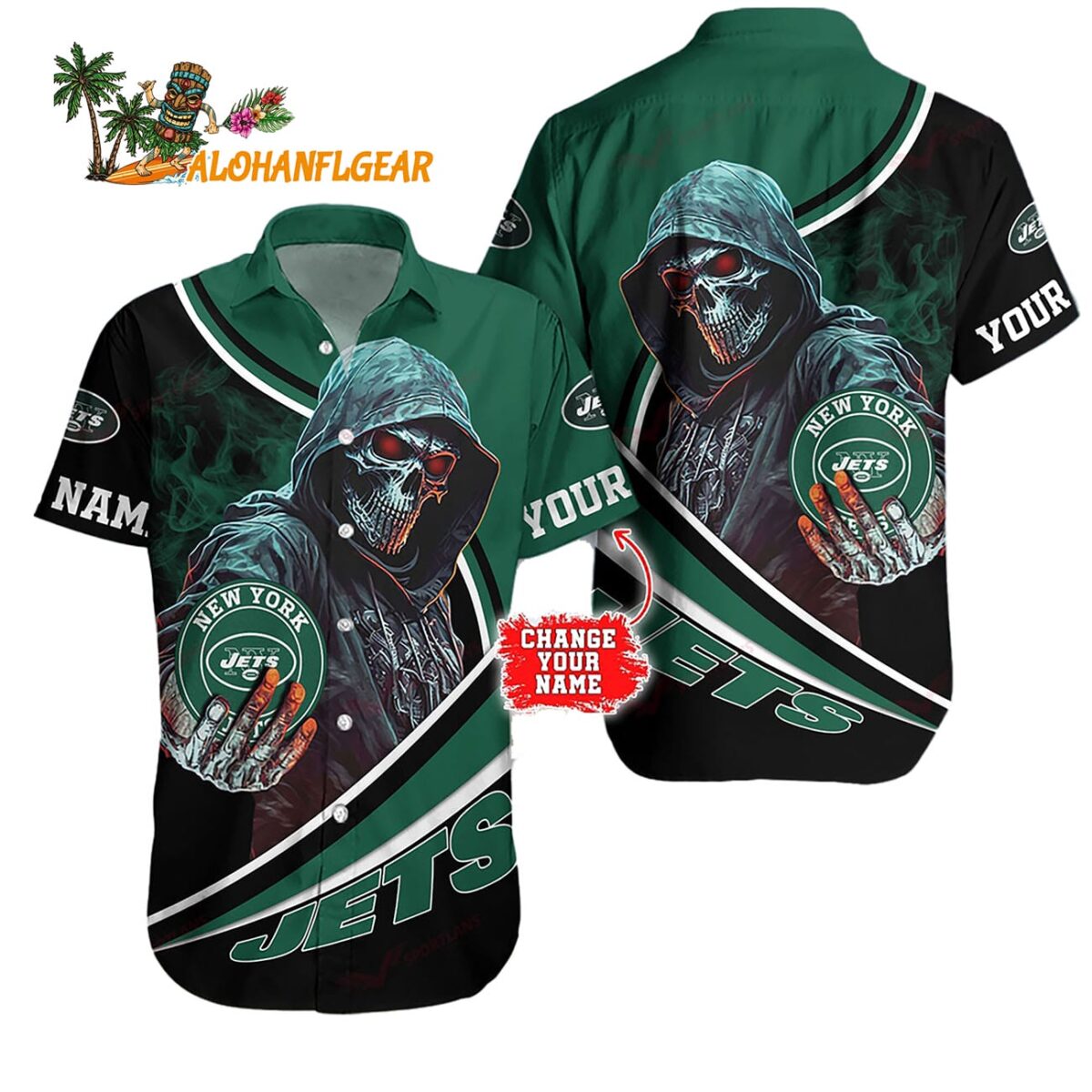 Personalized New York Jets Special Halloween Skull Hawaiian Shirt 1