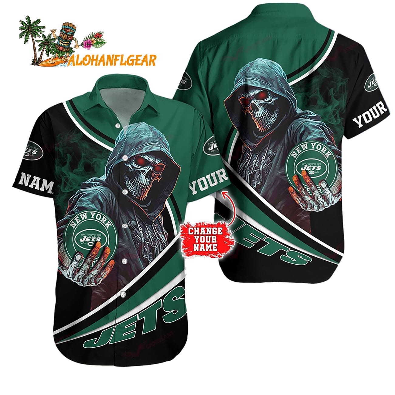 Personalized New York Jets Special Halloween Skull Hawaiian Shirt Personalized New York Jets Special Halloween Skull Hawaiian Shirt
