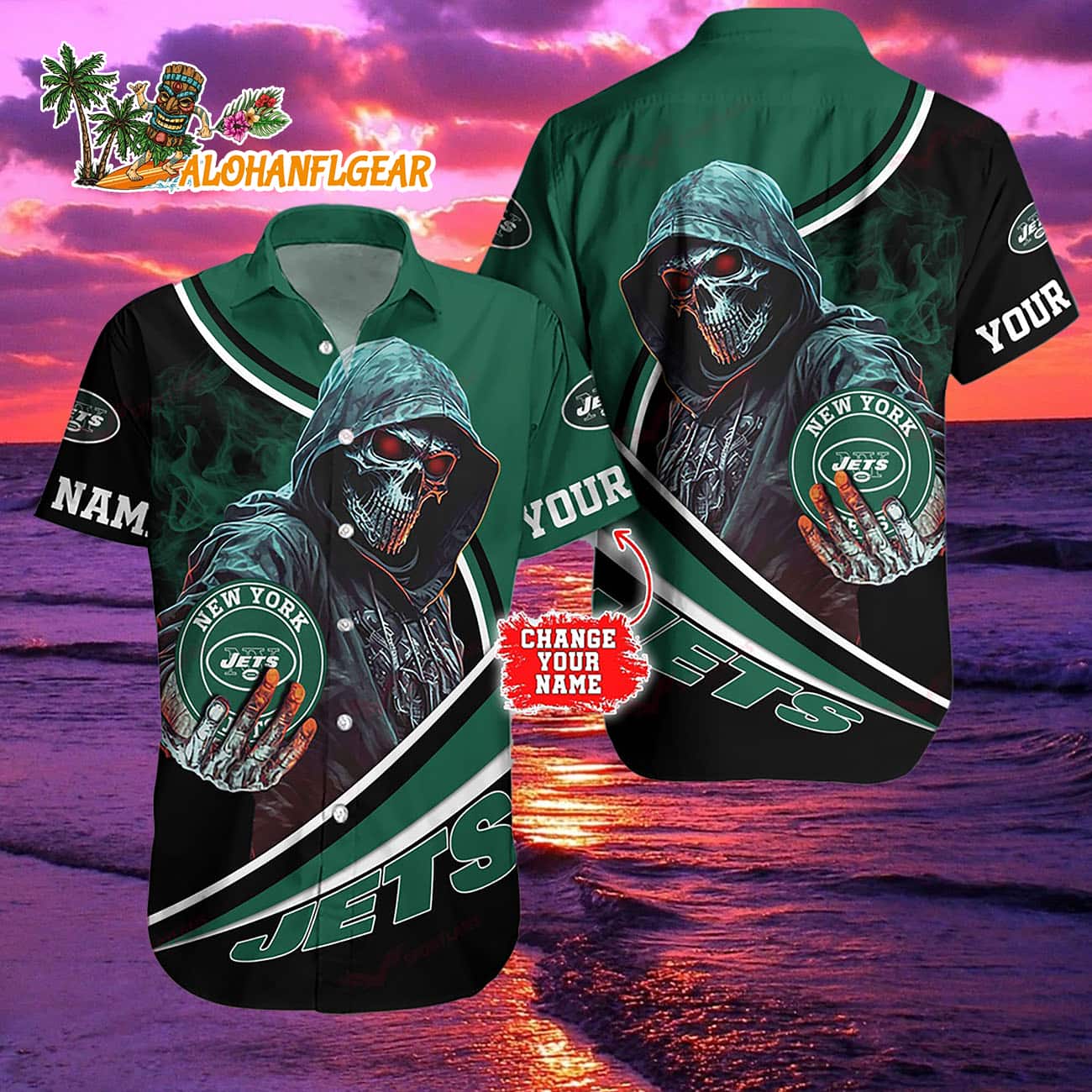 Personalized New York Jets Special Halloween Skull Hawaiian Shirt Personalized New York Jets Special Halloween Skull Hawaiian Shirt